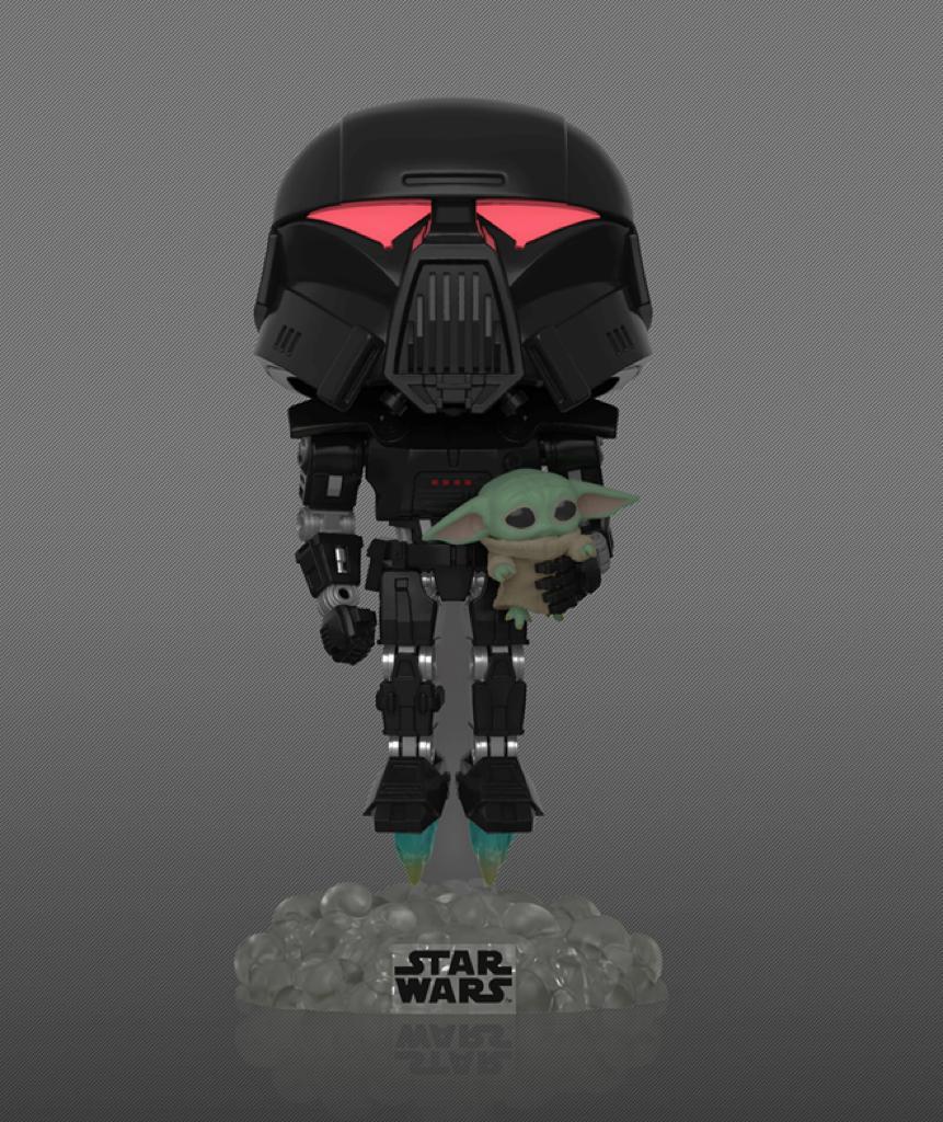 Funko Pop : The Mandalorian - Dark Trooper With Baby Yoda Glow Exclusivo