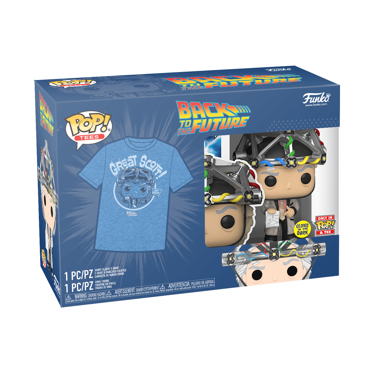 Funko Pop & Tee Volver al Futuro Doc Brown Con Casco 959 Glow Exclusivo